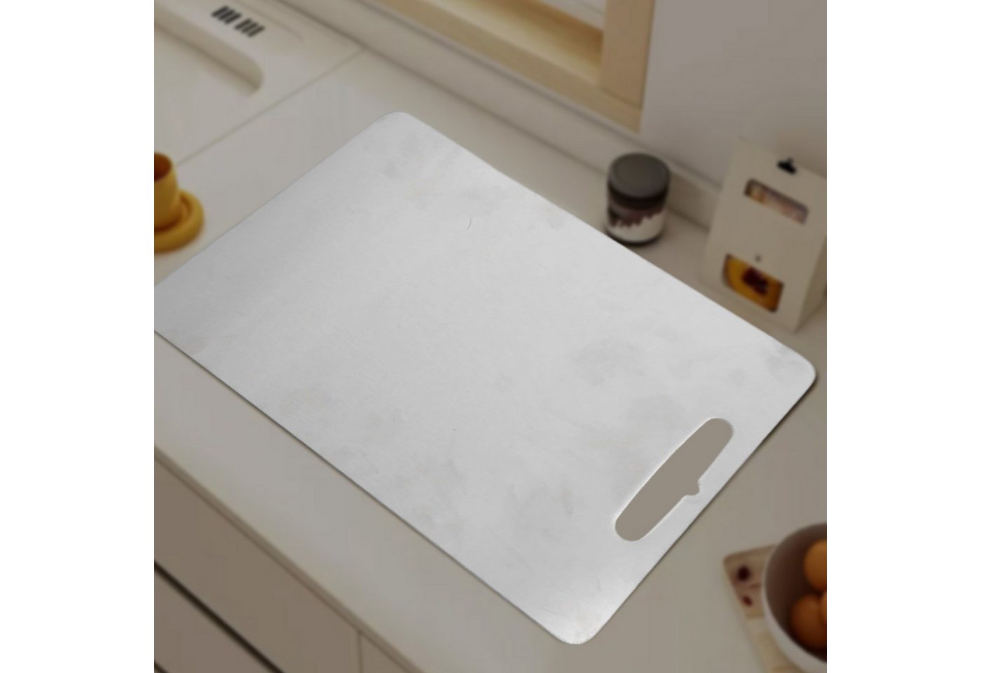 OKWISH Schneidebrett Edelstahl Hackbrett doppelseitig Küchenbrett doppelseitig nutzbar, Edelstahl, (29 × 20 cm, 1-St., Hygienisch, kratzfest, aufhängbar zur Auf – Bild 2 von 5