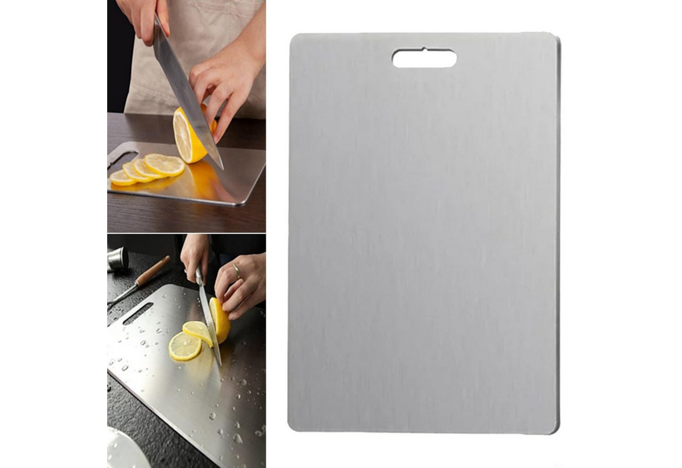 OKWISH Schneidebrett Edelstahl Hackbrett doppelseitig Küchenbrett doppelseitig nutzbar, Edelstahl, (29 × 20 cm, 1-St., Hygienisch, kratzfest, aufhängbar zur Auf – Bild 4 von 5