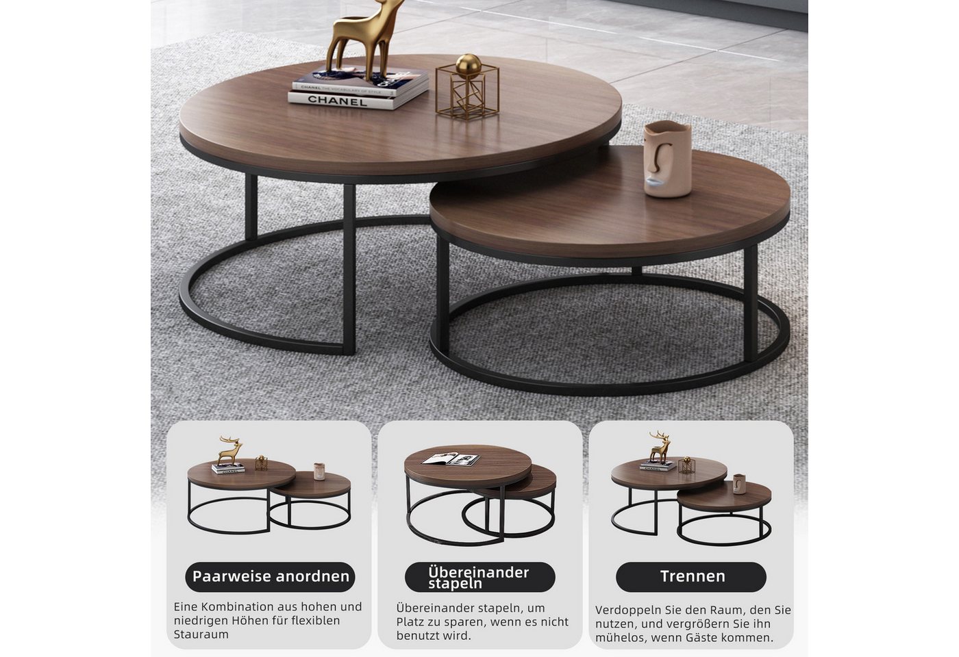 oleyluckidea Couchtisch 90°drehbar Kaffeetisch,2-in-1 Umklappbare wohnzimmertisch Sofatisch (1 Tisch), Breite des Couchtisches: 123 cm, Breite des Schreibtische – Bild 4 von 5