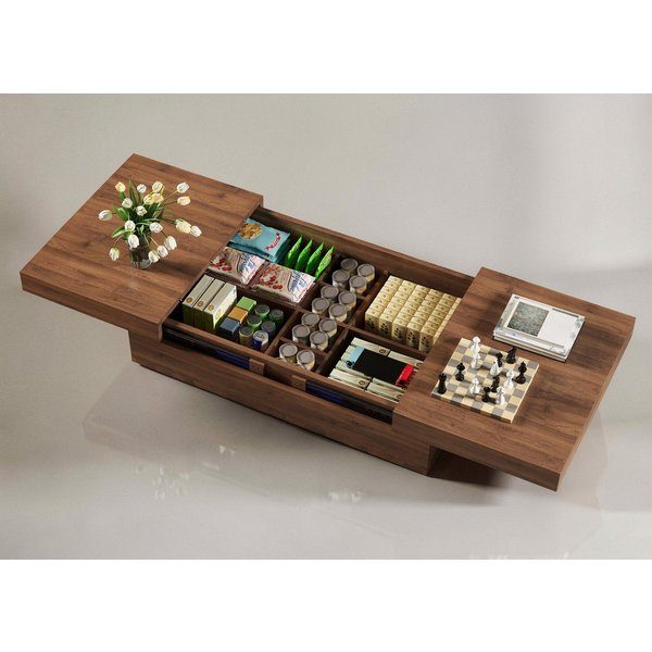 oleyluckidea Couchtisch Ausziehbarer Kaffeetisch mit Stauraum, Wohnzimmertisch Sofatisch (Einzelstück), Breite 120 cm, Nussbaum 120-208 cm für Wohnzimmer