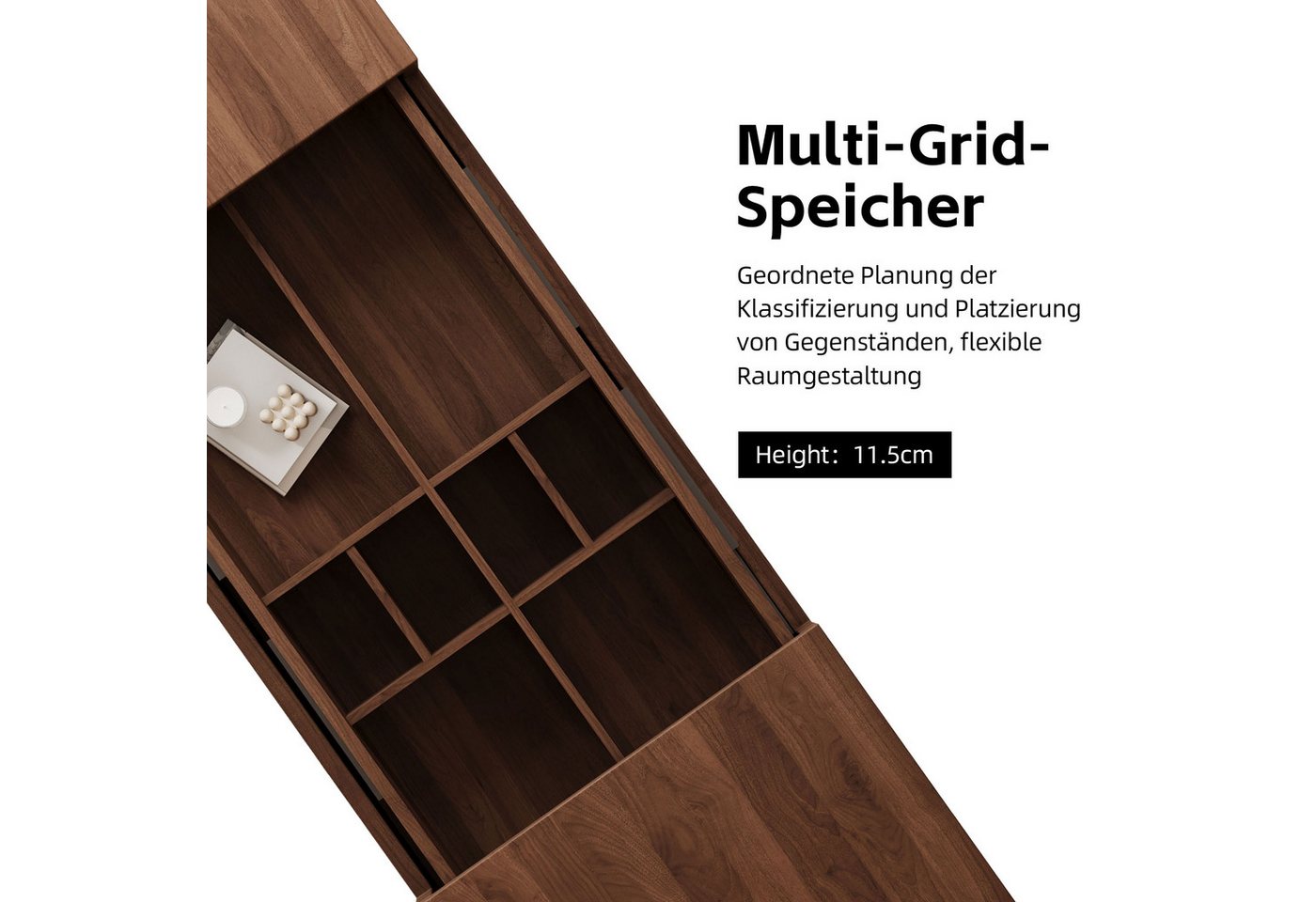 oleyluckidea Couchtisch Ausziehbarer Kaffeetisch mit Stauraum, Wohnzimmertisch Sofatisch (Einzelstück), Breite 120 cm, Nussbaum 120-208 cm für Wohnzimmer – Bild 5 von 5