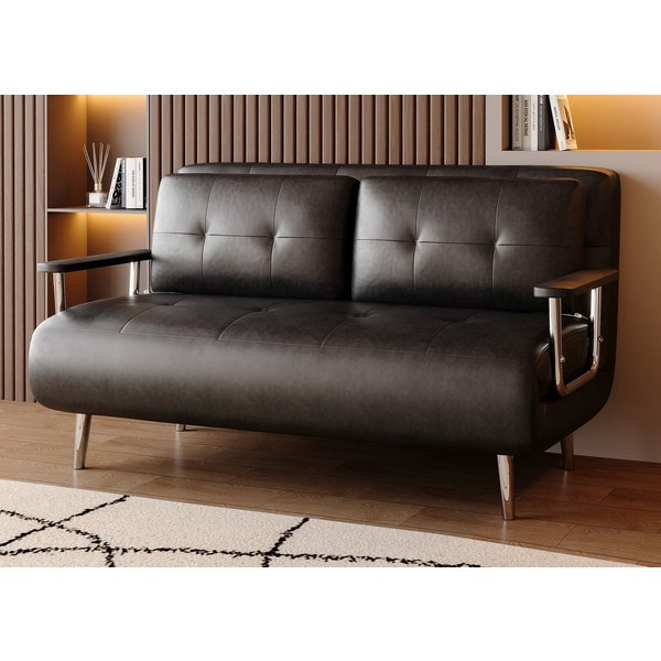 oleyluckidea Schlafsofa 150cm,Lederoptik Sofa ausziehbare Schlafcouch mit Schlaffunktion,braun, Zum Bett umwandelbar, Bettfunktion, Sofabett