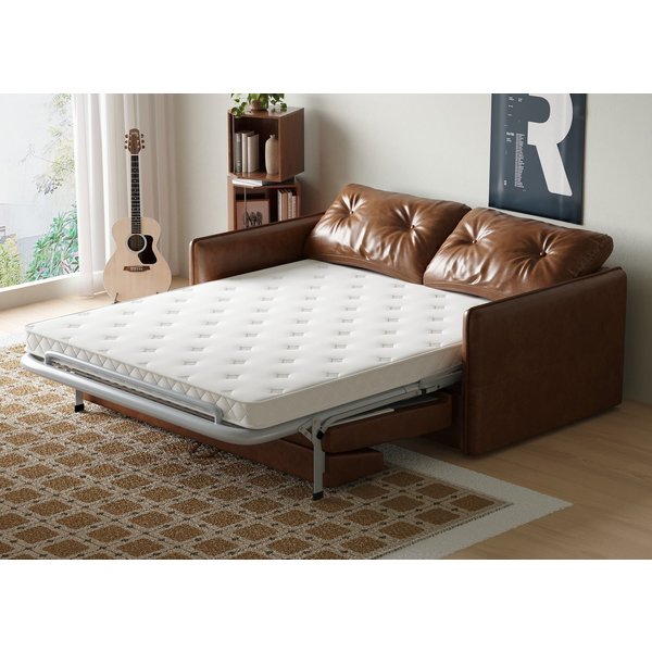 oleyluckidea Schlafsofa 3-in-1 schlafcouch ausziehbar,160cm mit Matratze,sofabett Lederoptik, Set, Zum Bett umwandelbar, braun