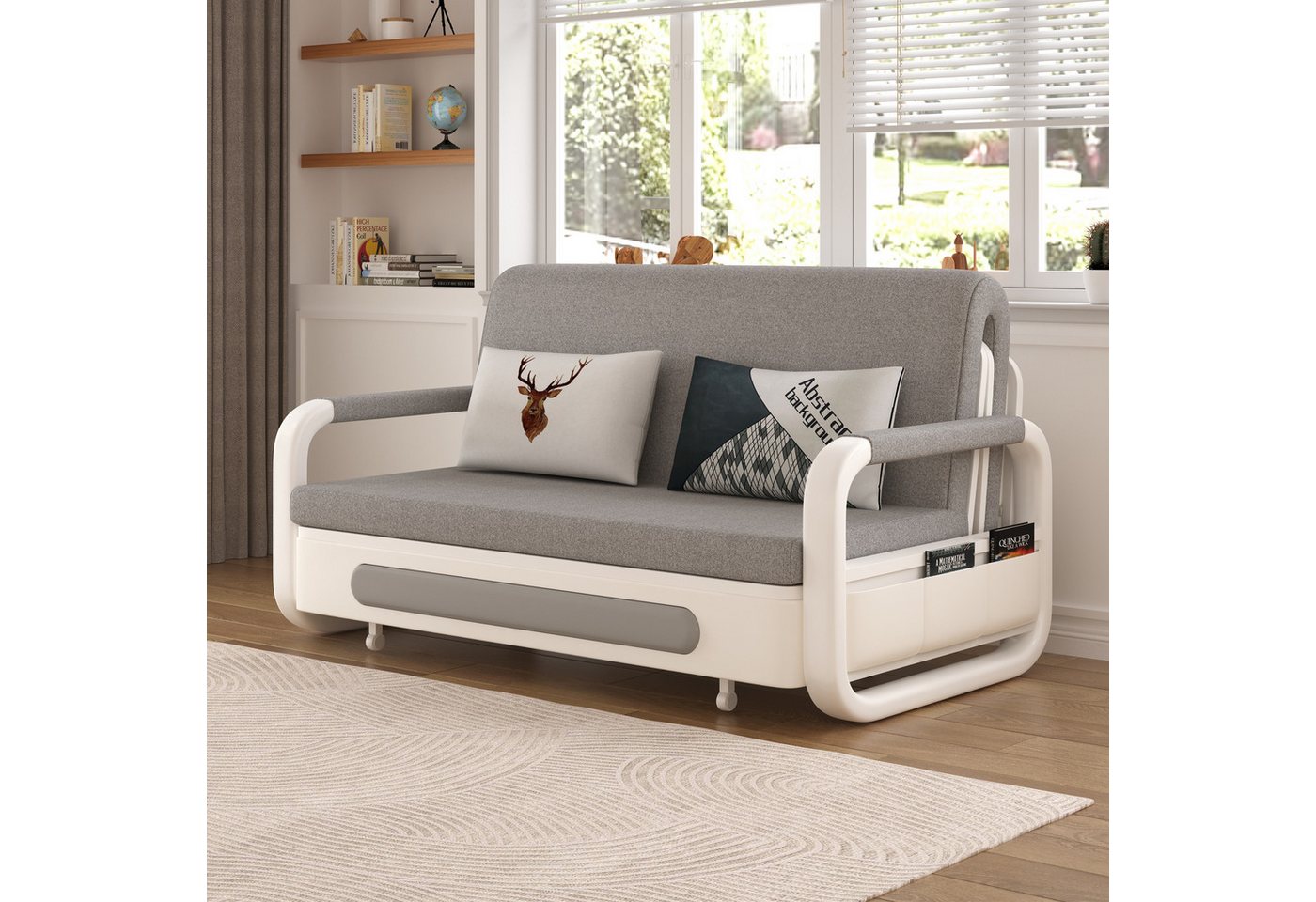 oleyluckidea Schlafsofa Ausziehbares,schlafcouch mit Stauraum und Latexmatratze,sofabett Weiß, Zum Bett umwandelbar – Bild 2 von 5