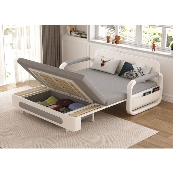 oleyluckidea Schlafsofa Ausziehbares Schlafcouch mit Stauraum für kleine Räume,Weiß, Zum Bett umwandelbar, Verfügbare Größen: 128 cm und 150 cm, sofabett