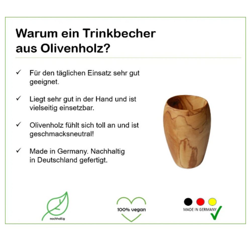 Olivenholz-erleben Becher klein, bauchig aus Olivenholz, 1-tlg., Olivenholz, Ein hochwertiger Alltagsbegleiter – praktisch, schön, immer ein Unikat – Bild 3 von 5