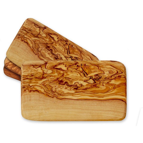 Olivenholz-erleben Frühstücksbrett mit abgerundeten Ecken aus hochwertigem naturbelassenem Olivenholz, Massivholz, (Set, 4-St., 4x Frühstücksbrett runde Kanten)