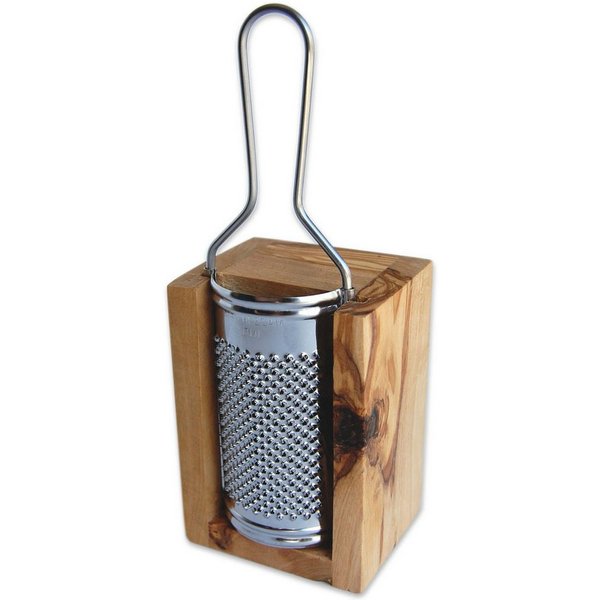 Olivenholz-erleben Käsereibe für Hartkäse, aus Edelstahl mit Olivenholzbox, Edelstahl, Olivenholz, (Set, 2-St., Metallreibe Edelstahl mit Auffangbox aus Olivenh