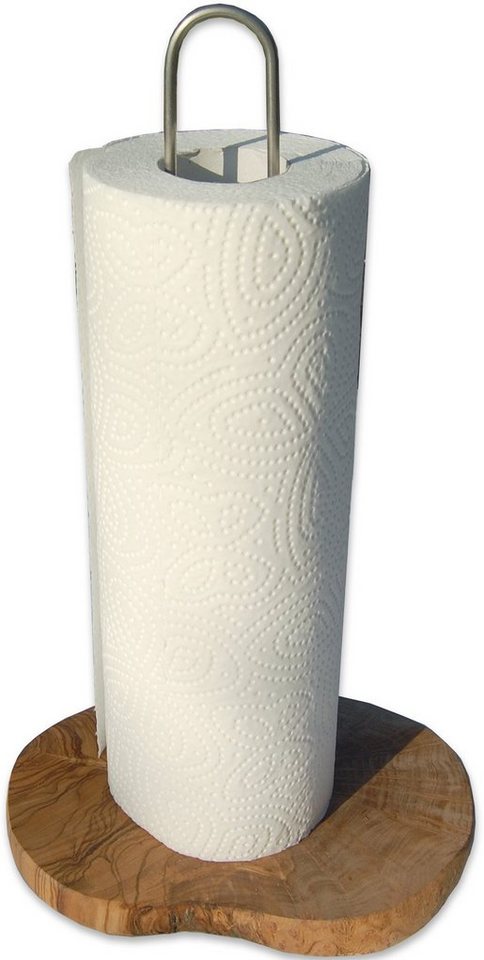Olivenholz-erleben Küchenrollenhalter DESIGN mit Edelstahlstangen und Olivenholz, (1-St), Fuß aus rustikaler Olivenholzscheibe, Edelstahlstangen, Höhe ca. 33 cm – Bild 2 von 2