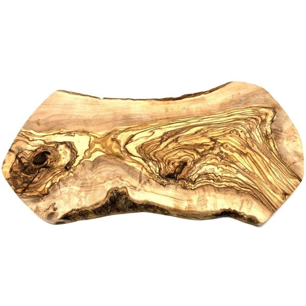 Olivenholz-erleben Schneidebrett Naturschnitt aus hochwertigem naturbelassenem Olivenholz, Massivholz, (1-St), Einzigartige Maserung, rustikale Kante, organisch