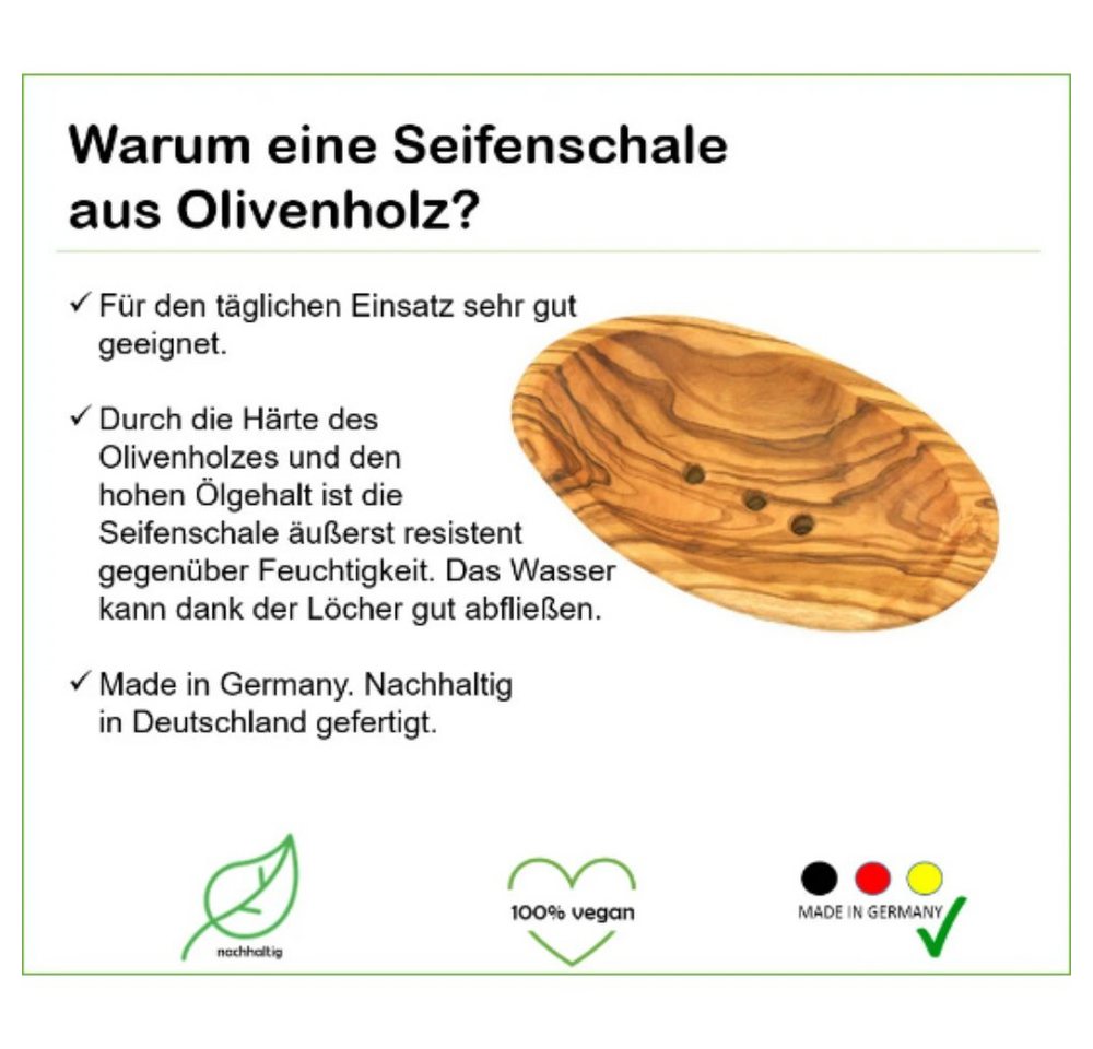 Olivenholz-erleben Seifenschale oval, kleine Seifenablage, Länge ca. 13 cm mit Rille auf der Rückseite, Breite: 13 cm, 1-St., Natürlich schön – ein Blickfang mi – Bild 4 von 5
