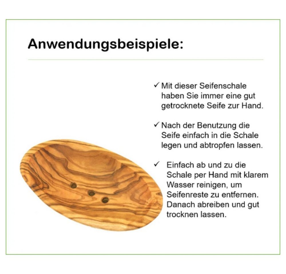 Olivenholz-erleben Seifenschale oval, kleine Seifenablage, Länge ca. 13 cm mit Rille auf der Rückseite, Breite: 13 cm, 1-St., Natürlich schön – ein Blickfang mi – Bild 5 von 5