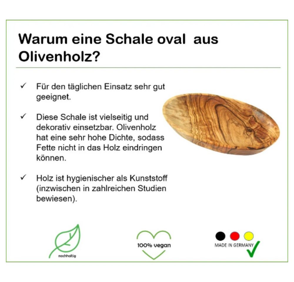 Olivenholz-erleben Servierschale oval, Snackschale aus Olivenholz – natürlich schön (Länge ca. 19 cm), Olivenholz, (1-tlg), Flache, elegante Form – ideal zum st – Bild 3 von 5