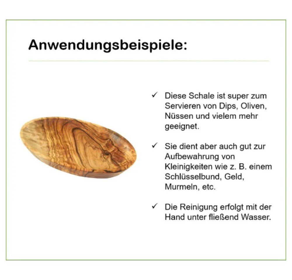 Olivenholz-erleben Servierschale oval, Snackschale aus Olivenholz – natürlich schön (Länge ca. 19 cm), Olivenholz, (1-tlg), Flache, elegante Form – ideal zum st – Bild 4 von 5