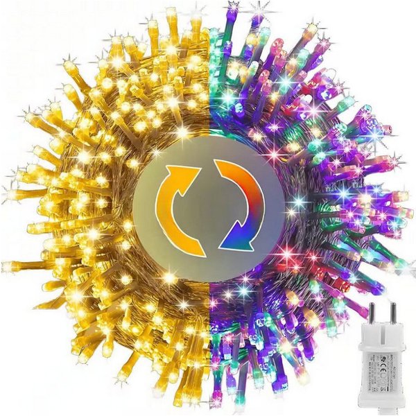 Ollny LED-Lichterkette, 300-flammig, 300 LEDs, Farbwechsel, 11 Leuchtmodi, dimmbar, IP44