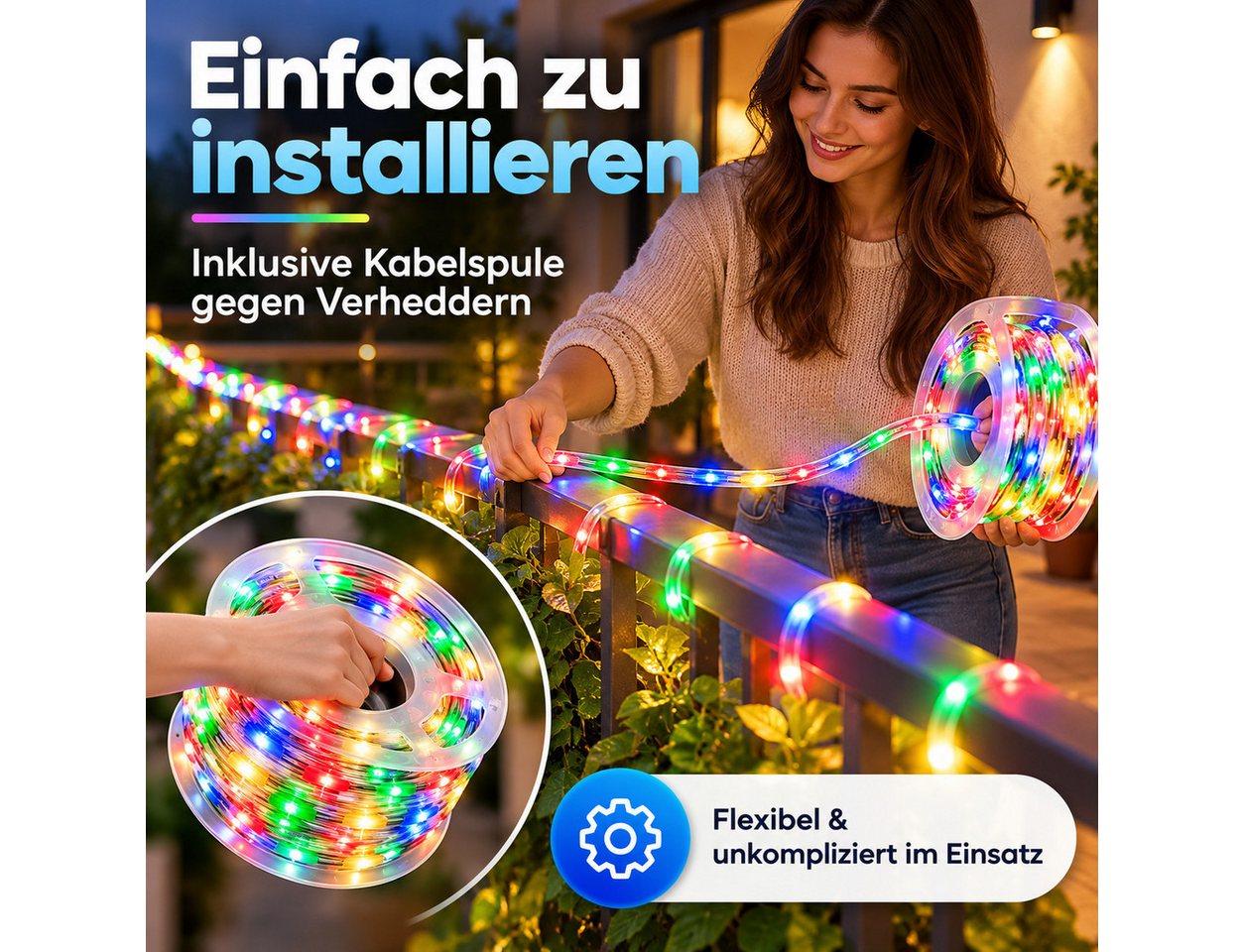 Ollny LED-Lichterkette, 400-flammig, Hochwertige IP67 Festlichter: Wasserdicht, 8 Modi & Timer-Funktion – Bild 2 von 5