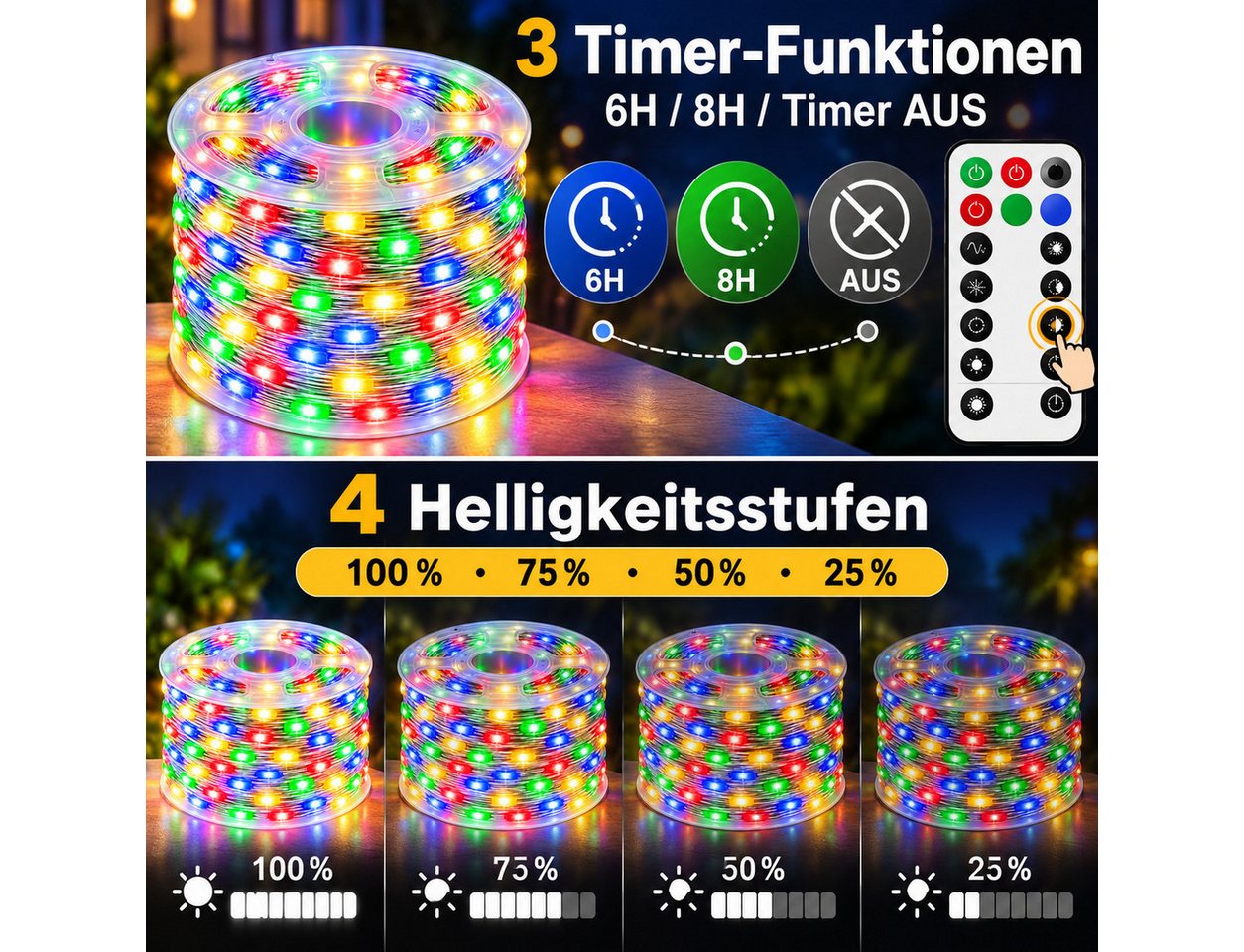 Ollny LED-Lichterkette, 400-flammig, Hochwertige IP67 Festlichter: Wasserdicht, 8 Modi & Timer-Funktion – Bild 5 von 5