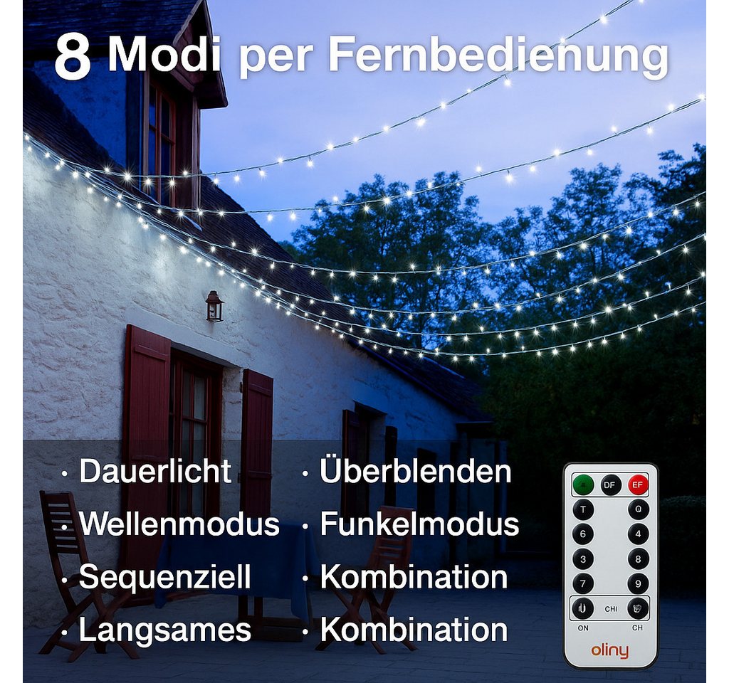 Ollny LED-Lichterkette, 600-flammig, 60m LED vielseitige Beleuchtung, 8 Modi, 4 Helligkeitsstufen. – Bild 2 von 5