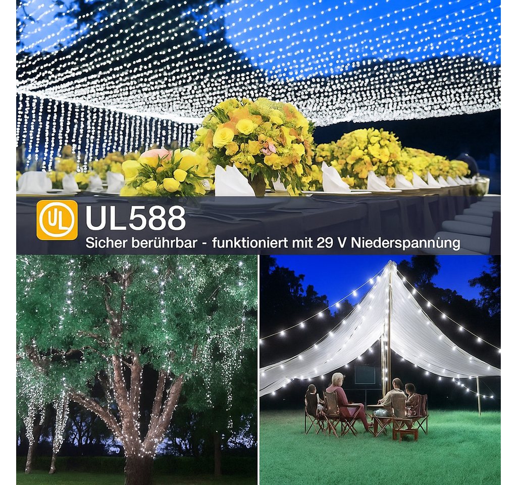 Ollny LED-Lichterkette, 600-flammig, 60m LED vielseitige Beleuchtung, 8 Modi, 4 Helligkeitsstufen. – Bild 4 von 5