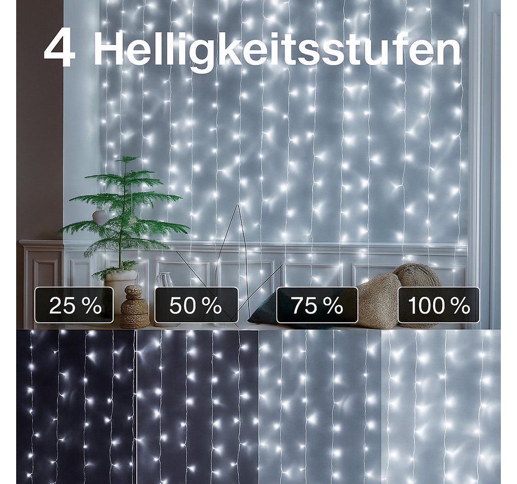 Ollny LED-Lichterkette, 600-flammig, 60m LED vielseitige Beleuchtung, 8 Modi, 4 Helligkeitsstufen. – Bild 5 von 5