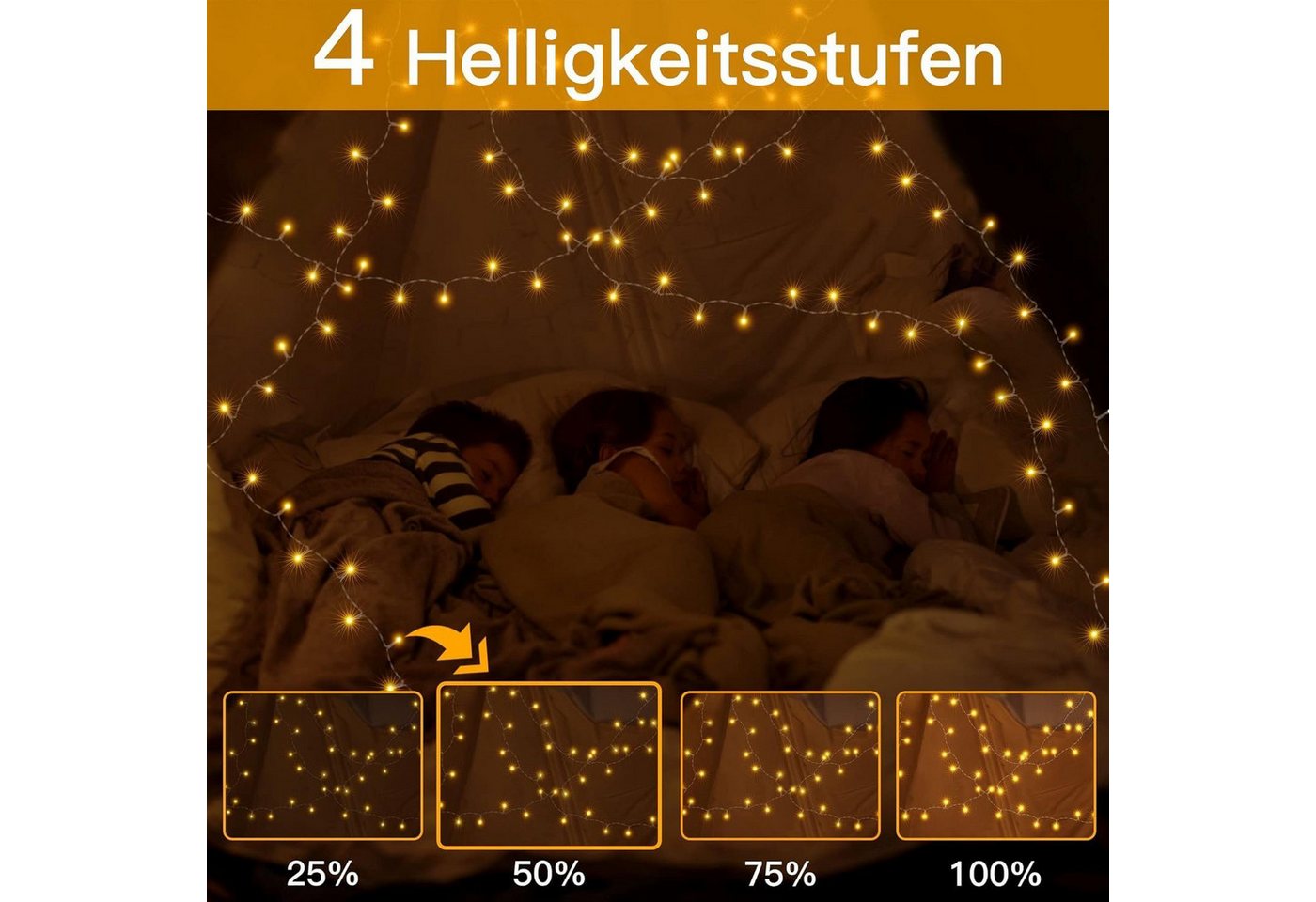 Ollny LED-Lichterkette, 100-flammig, USB-betrieben, 11 Leuchtmodi, dimmbar, Timer-Funktion – Bild 5 von 5