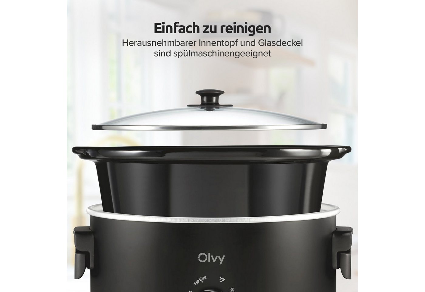 Olvy Schongarer Analog, 6L, PFAS-frei, Braten & Schmoren, Slow Cooker, Spülmaschinenfester Innentopf aus Keramik, 3 Temperaturstufen – Bild 5 von 5