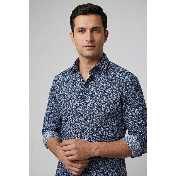 OLYMP Langarmhemd Luxor Businesshemd, New-Kentkragen, floraler Print, modern fit