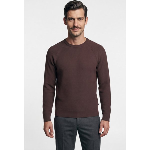 OLYMP Rundhalspullover Waffle Structure Rundhals, casual, unifarben, regular fit