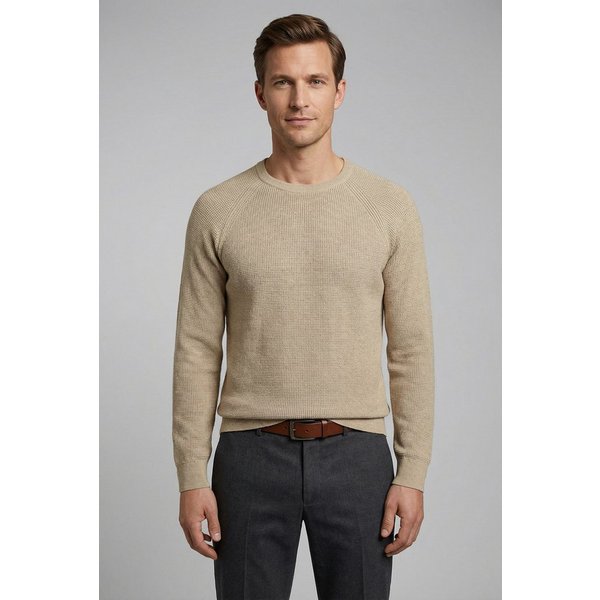 OLYMP Rundhalspullover Waffle Structure Rundhals, casual, unifarben, regular fit