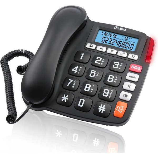 OLYMPIA OFFICE 4520 Seniorentelefon (große Tasten, helle LED-Anrufanzeige, Freisprechfunktion, SOS-Knopf)