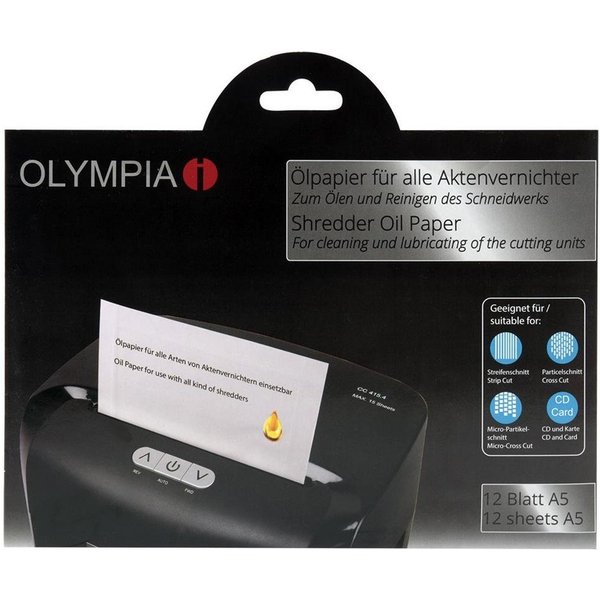 OLYMPIA OFFICE Aktenvernichter 9130, Ölpapier für Aktenvernichter, 12 Blatt Größe A5