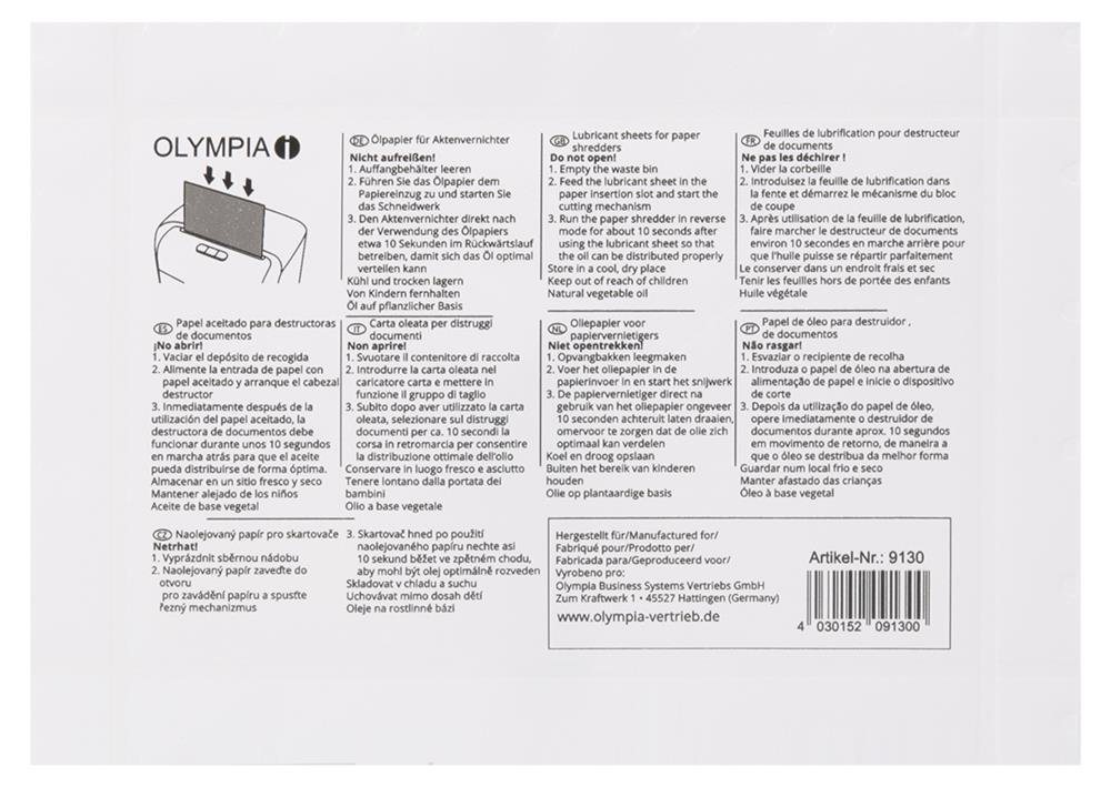 OLYMPIA OFFICE Aktenvernichter 9130, Ölpapier für Aktenvernichter, 12 Blatt Größe A5 – Bild 3 von 3