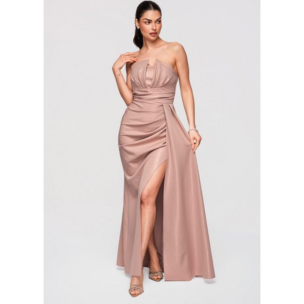 OMBRE Abendkleid Maxikleid Drapierter Abendmode Elegant Beige XS (kein Set, 1-tlg) Geraffte Taille, Schlitz vorne