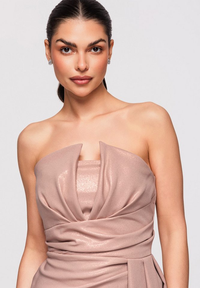 OMBRE Abendkleid Maxikleid Drapierter Abendmode Elegant Beige XS (kein Set, 1-tlg) Geraffte Taille, Schlitz vorne – Bild 2 von 5