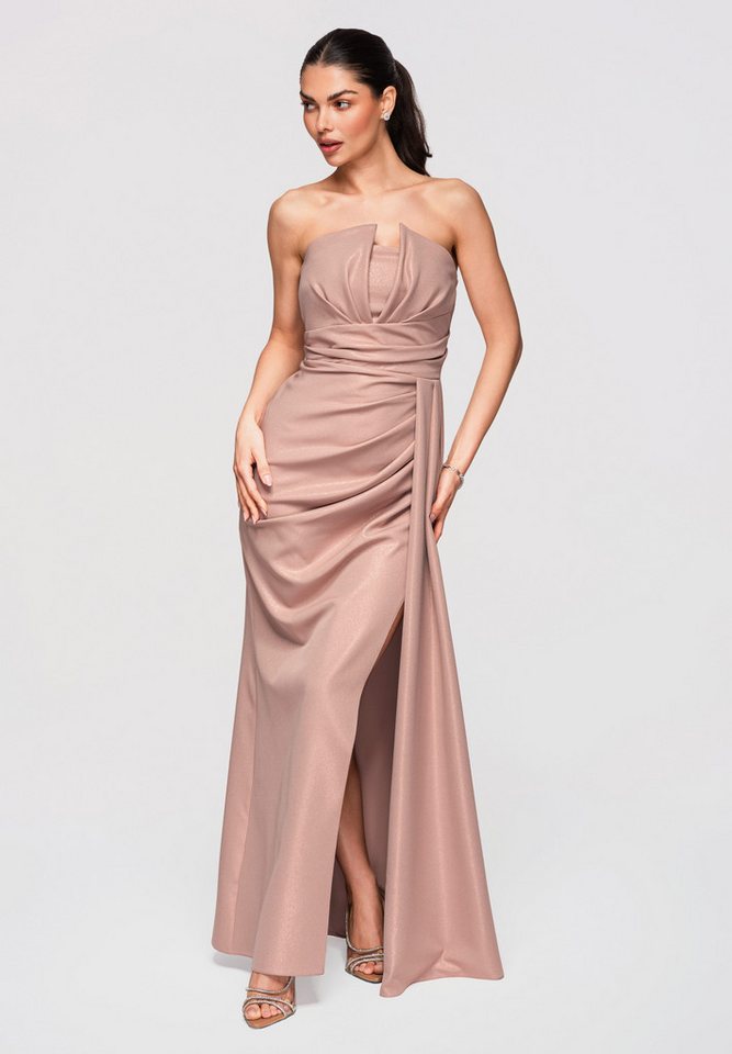 OMBRE Abendkleid Maxikleid Drapierter Abendmode Elegant Beige XS (kein Set, 1-tlg) Geraffte Taille, Schlitz vorne – Bild 5 von 5
