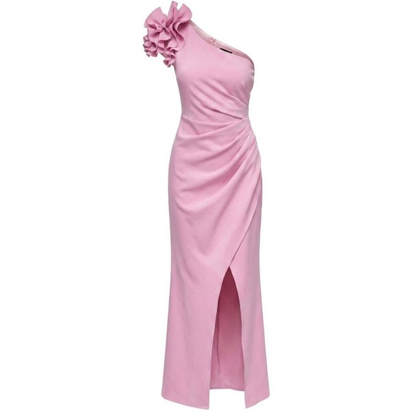 OMBRE Abendkleid Abendkleid mit asymmetrischem Schnitt und Rüschen Pink M (kein Set, 1-tlg) in Unifarbe