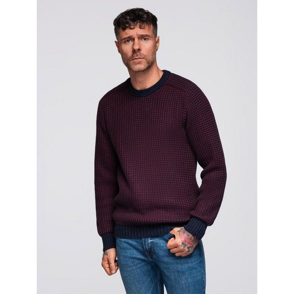 OMBRE Rundhalspullover Herrenpullover mit kontrastierendem Strickmuster Nach vorn verlagerte Schulternaht