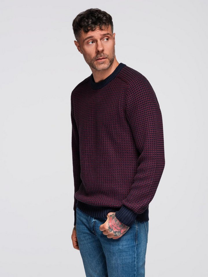 OMBRE Rundhalspullover Herrenpullover mit kontrastierendem Strickmuster Nach vorn verlagerte Schulternaht – Bild 3 von 5
