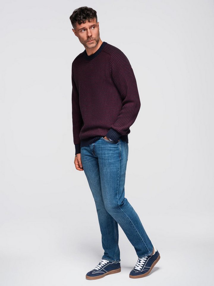OMBRE Rundhalspullover Herrenpullover mit kontrastierendem Strickmuster Nach vorn verlagerte Schulternaht – Bild 5 von 5