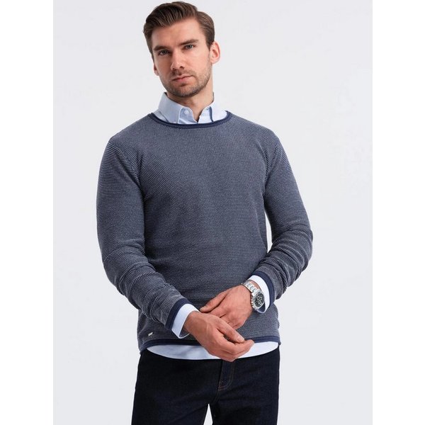 OMBRE Rundhalspullover Strickpullover für Herren mit strukturierten Punkten