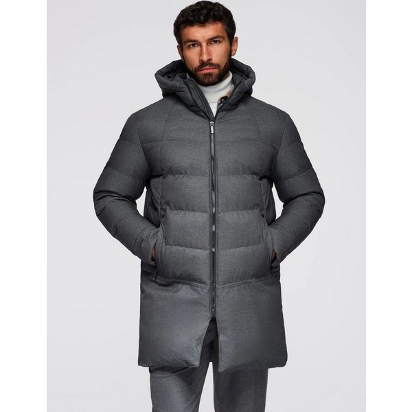 OMBRE Steppmantel Lange, gesteppte Herrenjacke mit Kapuze