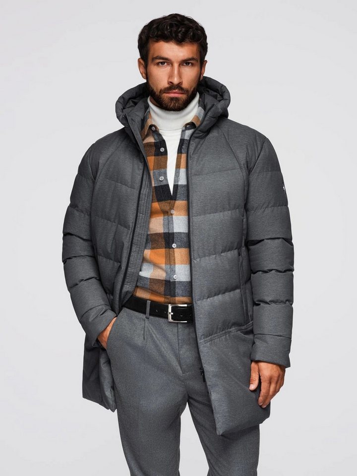 OMBRE Steppmantel Lange, gesteppte Herrenjacke mit Kapuze – Bild 2 von 5