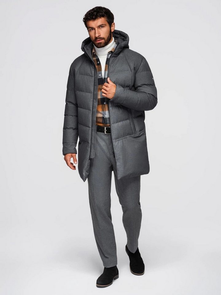 OMBRE Steppmantel Lange, gesteppte Herrenjacke mit Kapuze – Bild 4 von 5