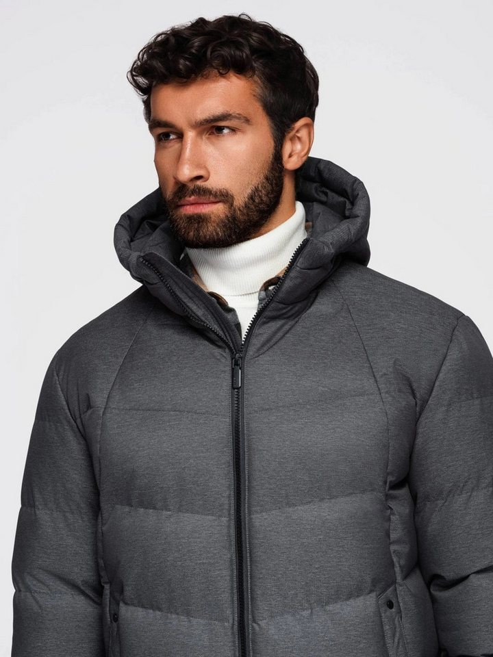 OMBRE Steppmantel Lange, gesteppte Herrenjacke mit Kapuze – Bild 5 von 5
