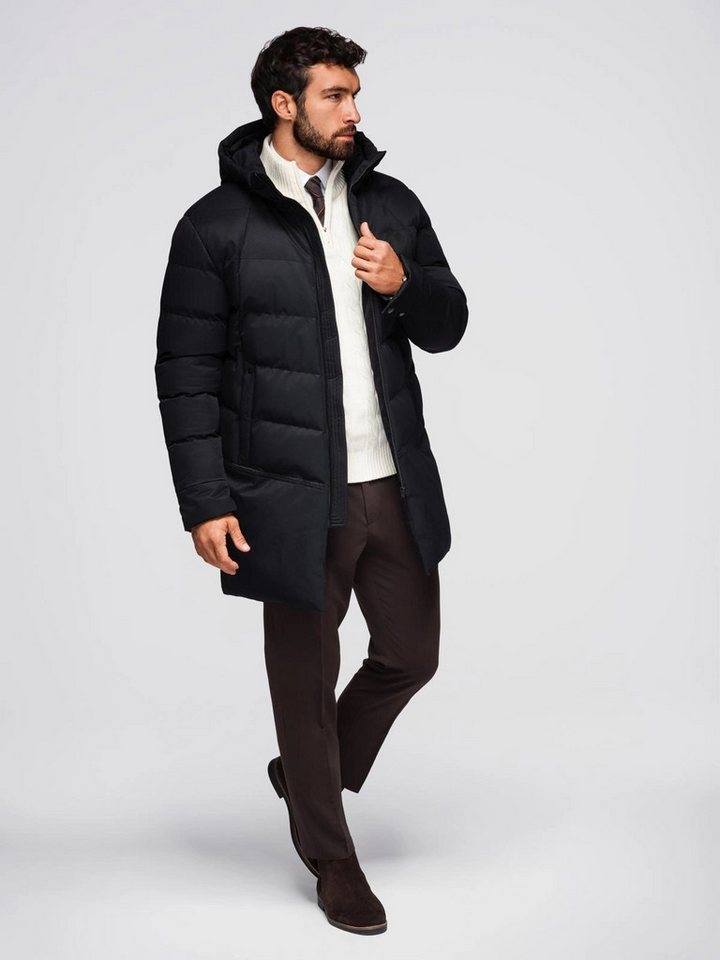 OMBRE Steppmantel Lange, gesteppte Herrenjacke mit Kapuze – Bild 3 von 5
