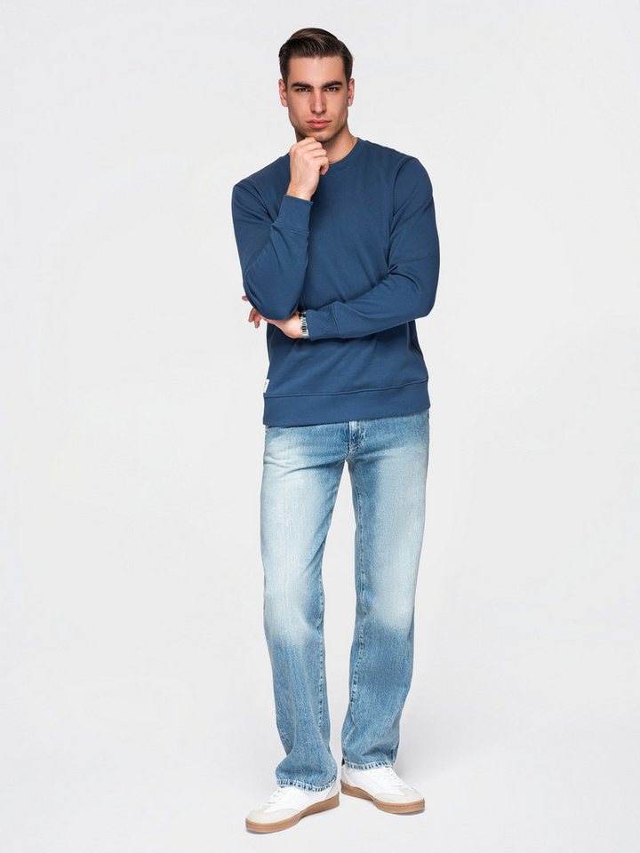OMBRE Sweatshirt Herren Sweatshirt Basic Rundhals Langarm Dunkelblau M (kein Set, 1-tlg) Elastische Bündchen – Bild 3 von 5