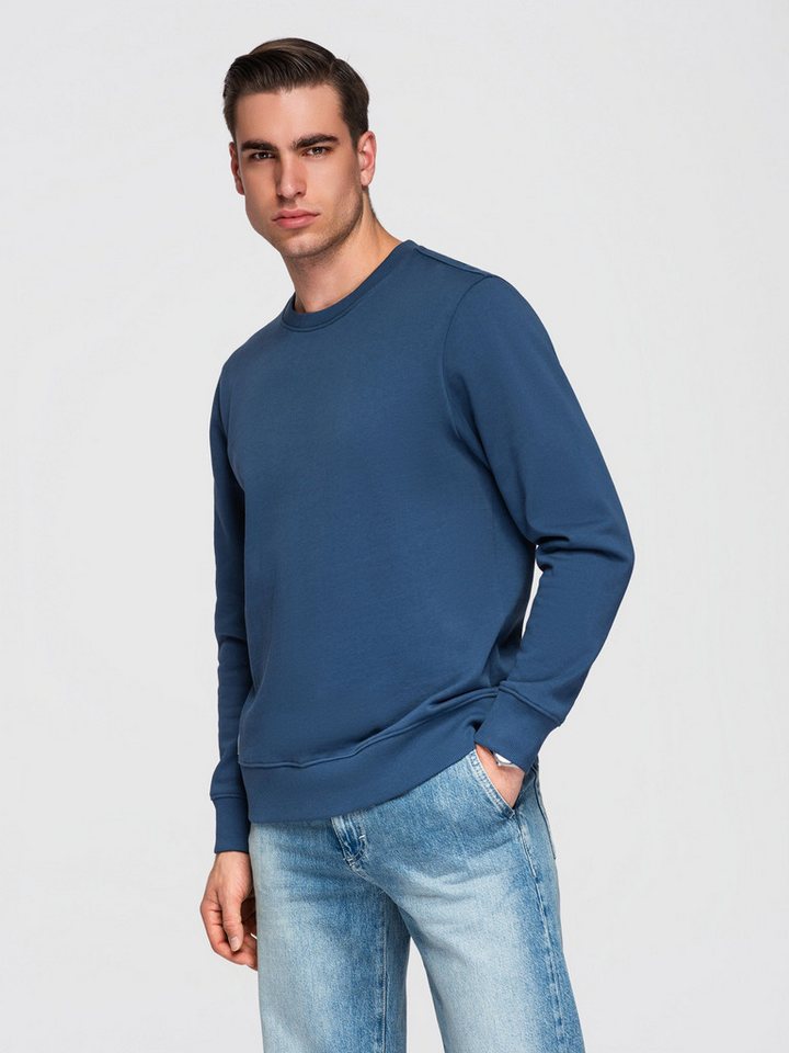 OMBRE Sweatshirt Herren Sweatshirt Basic Rundhals Langarm Dunkelblau M (kein Set, 1-tlg) Elastische Bündchen – Bild 4 von 5