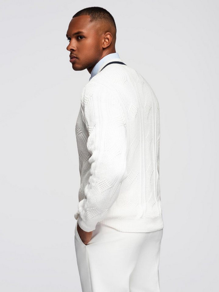 OMBRE V-Ausschnitt-Pullover Herrenpullover mit Zopfmuster und V-Ausschnitt – Bild 5 von 5