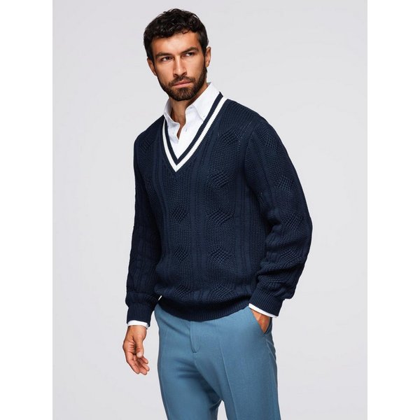 OMBRE V-Ausschnitt-Pullover Herrenpullover mit Zopfmuster und V-Ausschnitt
