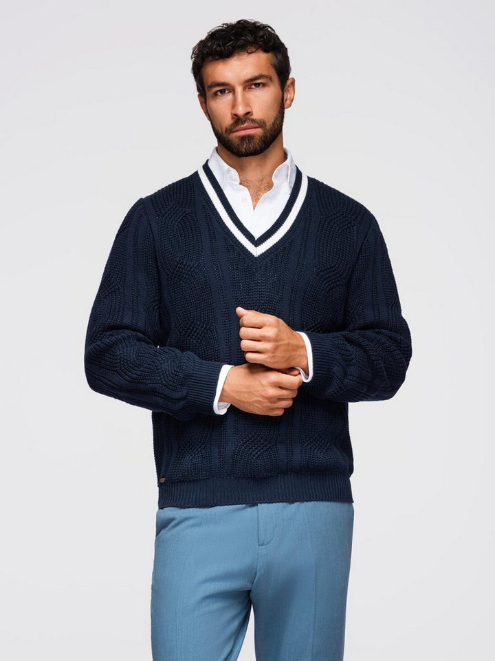 OMBRE V-Ausschnitt-Pullover Herrenpullover mit Zopfmuster und V-Ausschnitt – Bild 2 von 5
